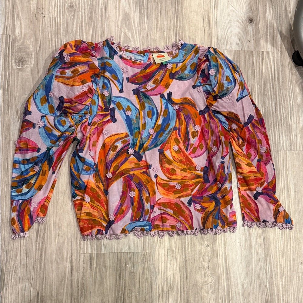 Farm Rio Colorful Abstract Print Long Sleeve Top - Pink Multi
